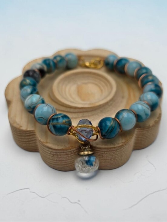 Handmade Jewelry - Handmade Wire Wrapped Elegant Blue Beaded Bracelet for Women Jewelry